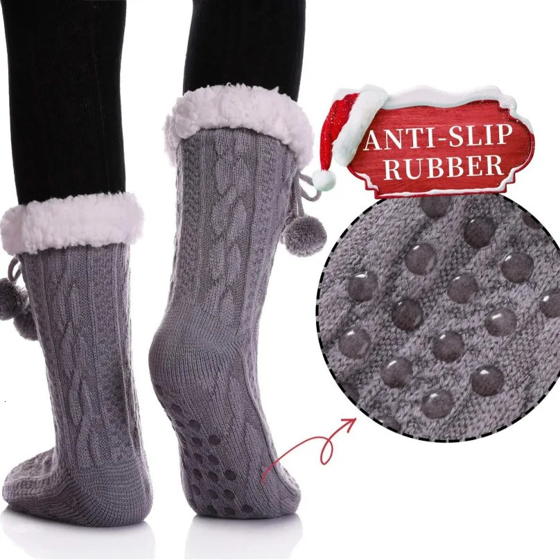 Womens Thermal Fuzzy Sock Comfy Floor Winter Sleeping Soft Female Plush Non Slip Grip Silicone Fur Ball Short Slippers Sock Home 241031