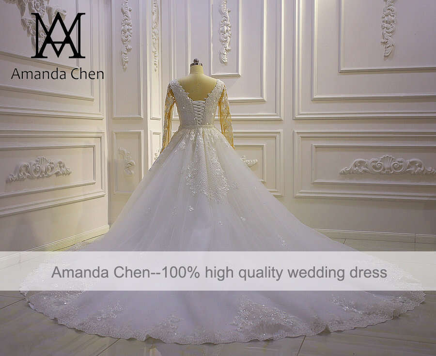 Long Sleeve Lace Appliques Detachable Skirt Wedding Dress