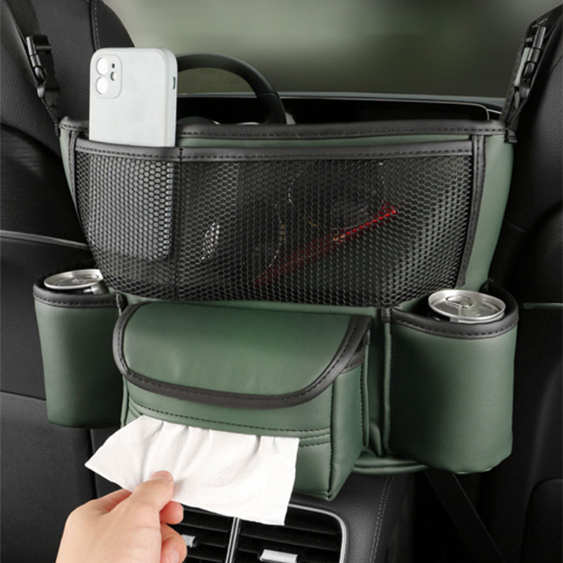 New Leather Car Storage Bag Between Front Seat Can Use As Wallet Cup Holder Tissue Box Multifunction Organizer Pocket Auto Supplies