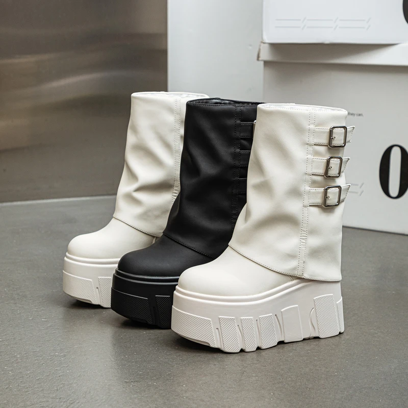 AIYUQI Trouser Boots Ladies Fall Winter 2024 Thin Fleece Women Ankle Boots High Heel Platform Belt Buckle Trend Women's Bootss