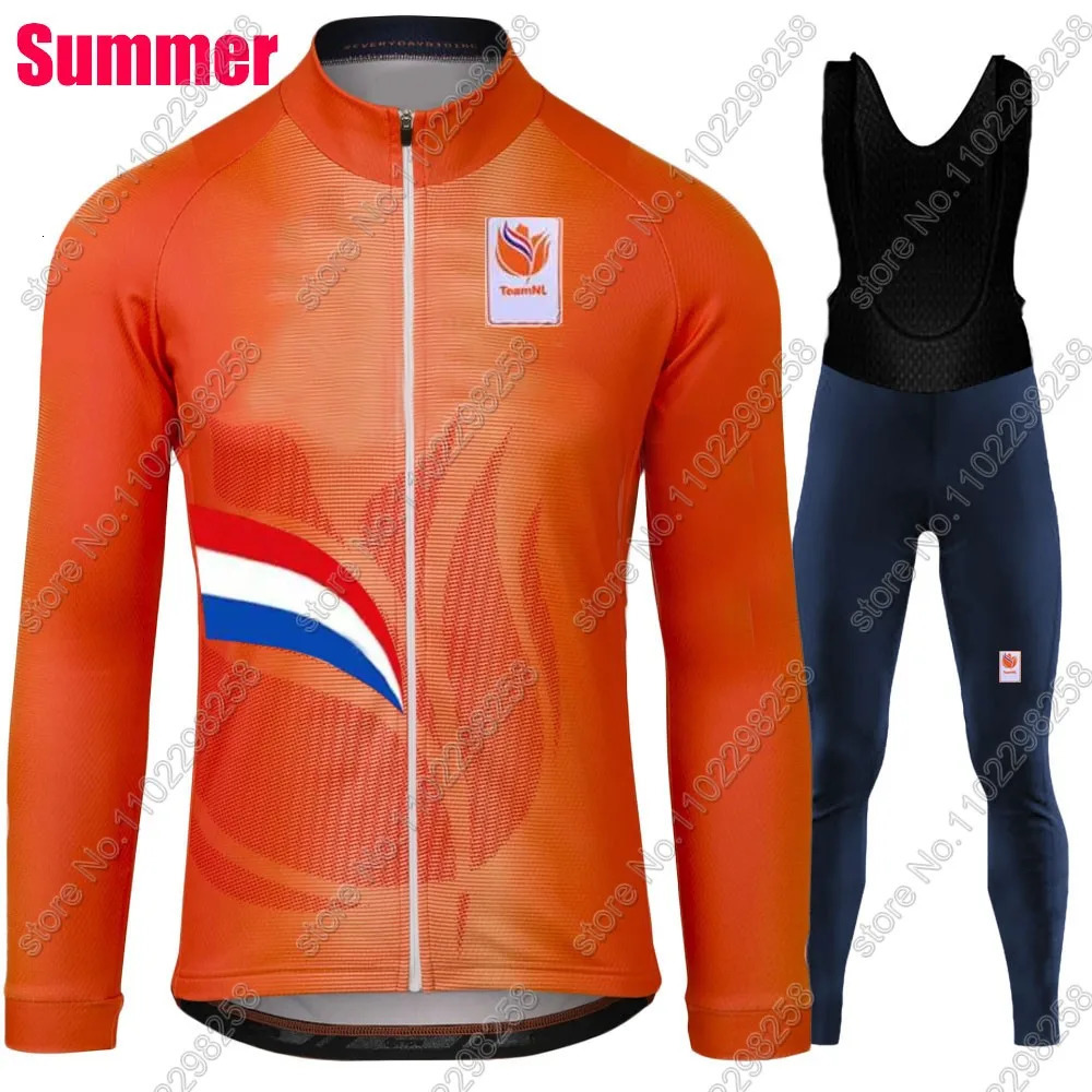 Netherlands Team 2024 Cycling Jersey Set Winter Dutch National Suit Orange Long Sleeve MTB Bike Road Pants Bib Ropa Maillot 241031 - view 6