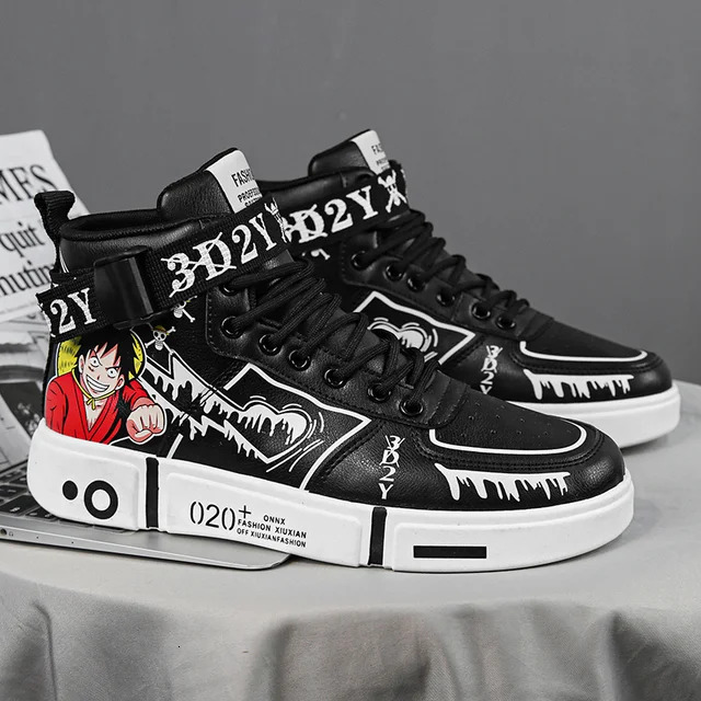 Anime Skateboarding Sneakers: Stylish Cartoon Print High Top Shoes High quality merchants for hot Men and Women