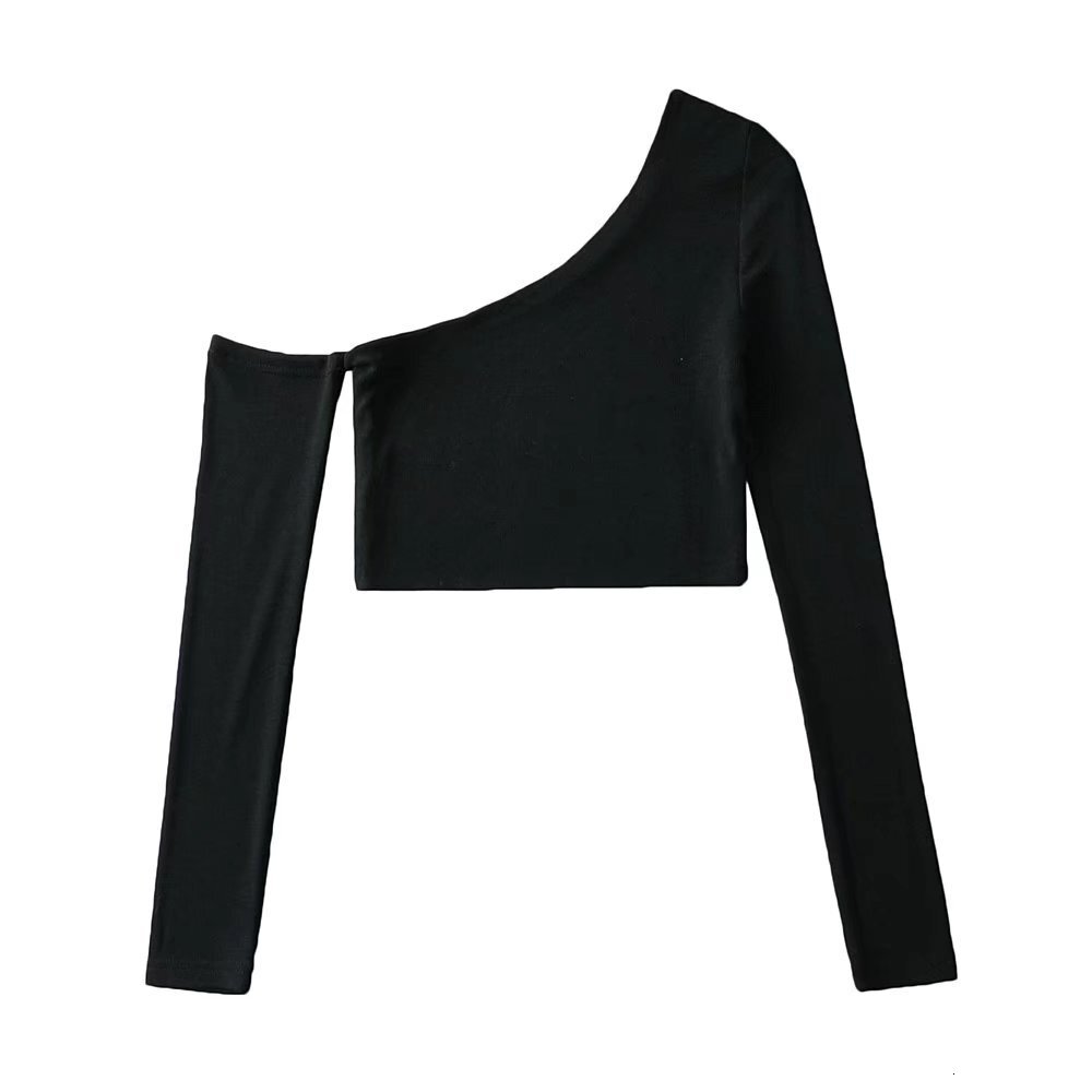 Designer YPFF Trendy Wear Caution Machine Short Cross Shoulder Long Sleeve T-shirt Women's INS Fashion Irregular Bottom Top