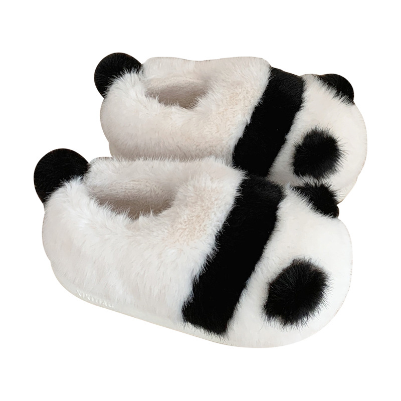 Soft cute Panda Family Slipper Women Girls Cute fluffy winter warm plush indoor flats Bedroom slide casual women's fur shoes