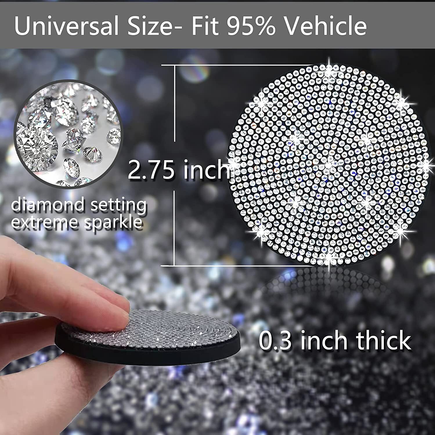 New 2Pcs Cute Bg Car Cup Holder Coaster Mat With Rhie For Women Girl Universal Anti Slip Automotive Interior Accessories