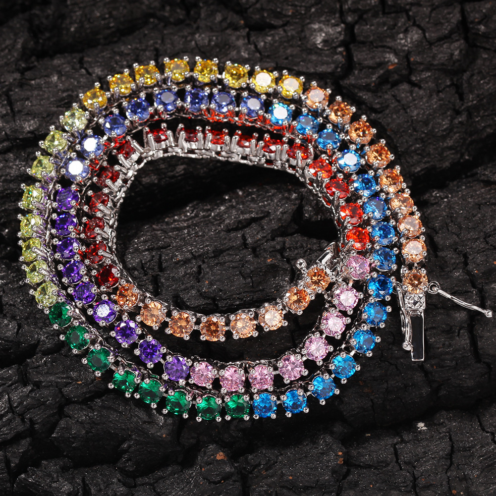New In 4mm Colorful Cubic Zirconia Tennis Chain Necklace Choker Hip Hop Fashion Necklaces Shiny Iced Out Diamond Neck Chains Jewelry Accessories Colla