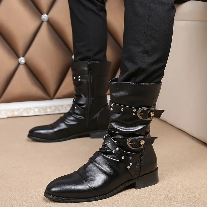 Mens Boots High Quality Bicycle Boots Black Punk Rock Shoes Mens Fashion Motorcycle Boots Retro Leather Mens Chelsea Boots 241031