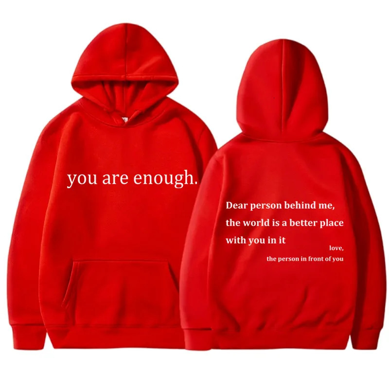 YOU ARE ENOUGH Print Hoody Autumn Casual Sportswear Plus Fleece Elastic Tops Pullover Mens Hoodies Streetwear Sweatshirts 241024
