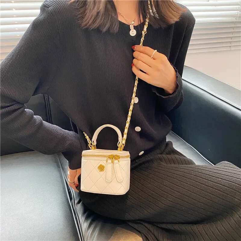 Shoulder Bucket Bag For Women Classic Mini Clutches Female Small Square Box Crossbody Metal Chain Handbag