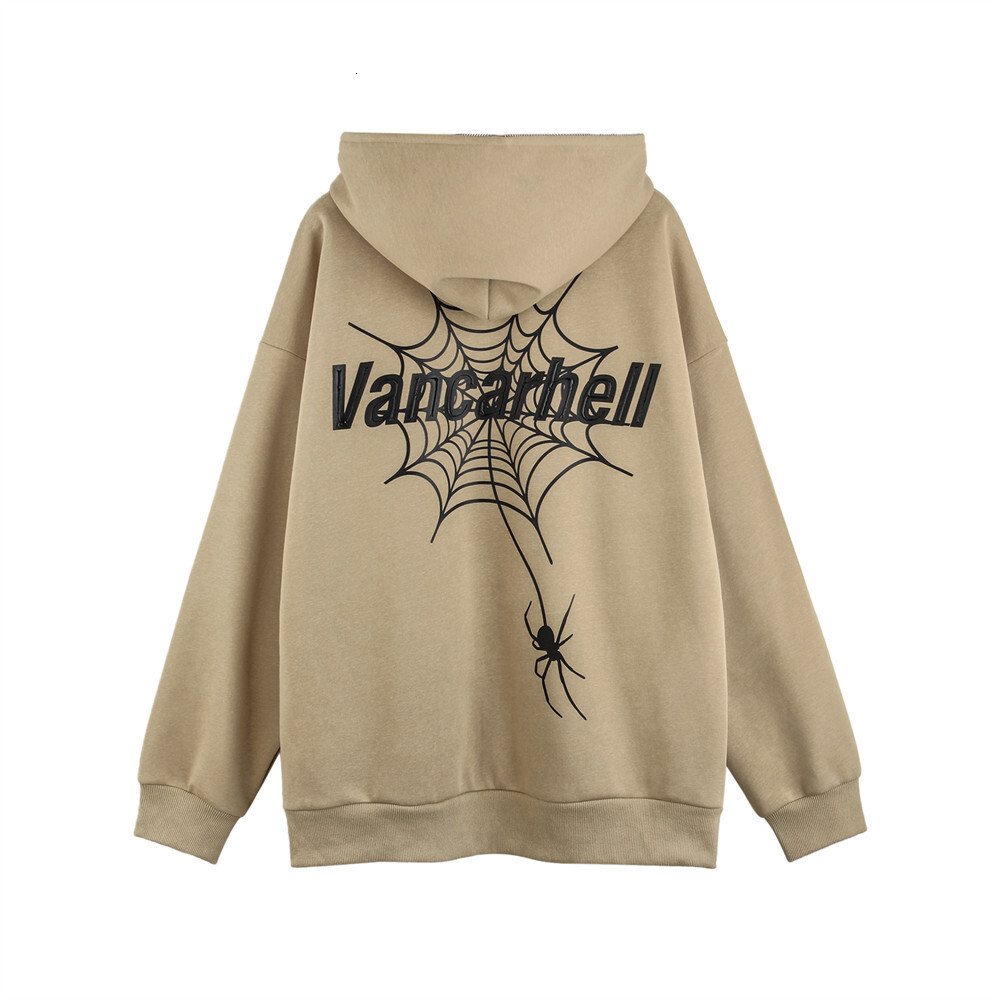 Masked zippered hooded jacket men's trendy brand dark vibe high street niche spider web foam printed cardigan hoodie 06