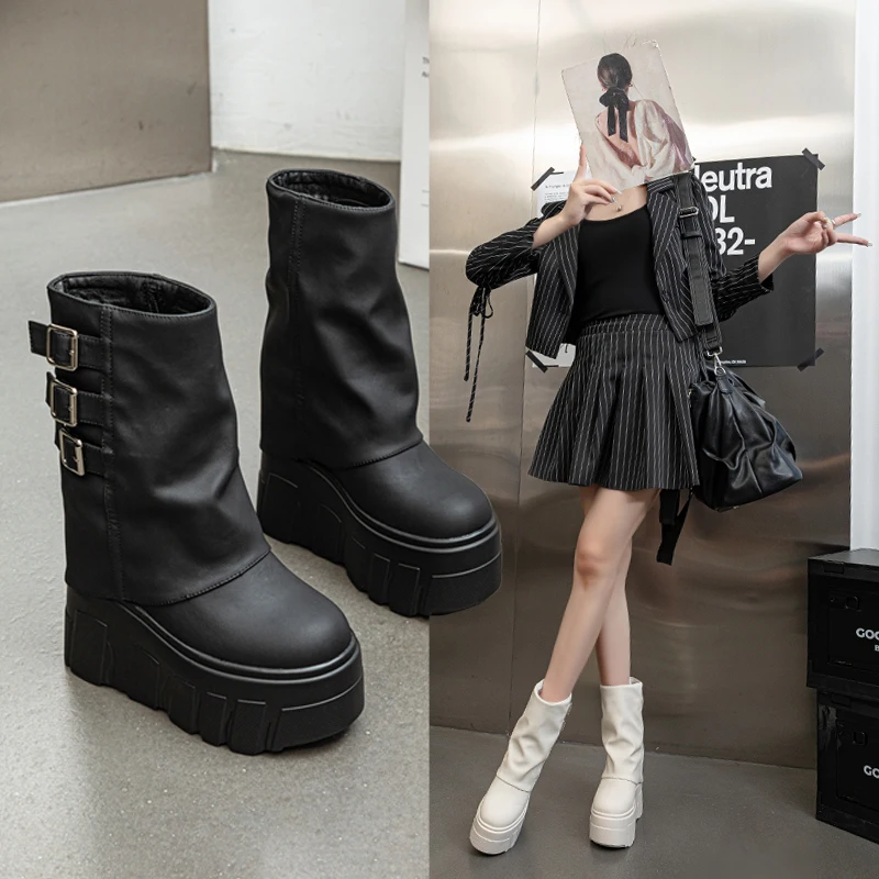 AIYUQI Trouser Boots Ladies Fall Winter 2024 Thin Fleece Women Ankle Boots High Heel Platform Belt Buckle Trend Women's Bootss