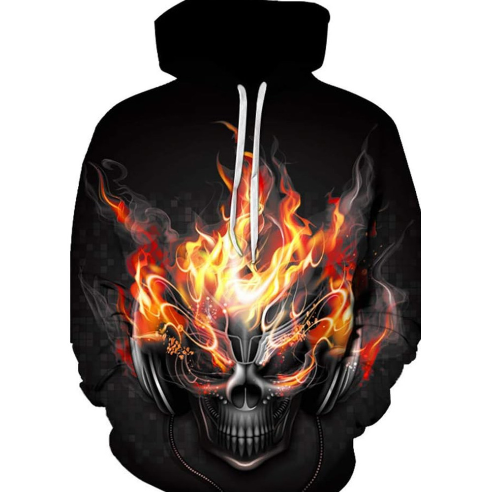 Men's hoodie Women Flame graphics Men and women can 3D digital printing hoodie novelty skull hoodie jumper hoodie Flame skull graphics