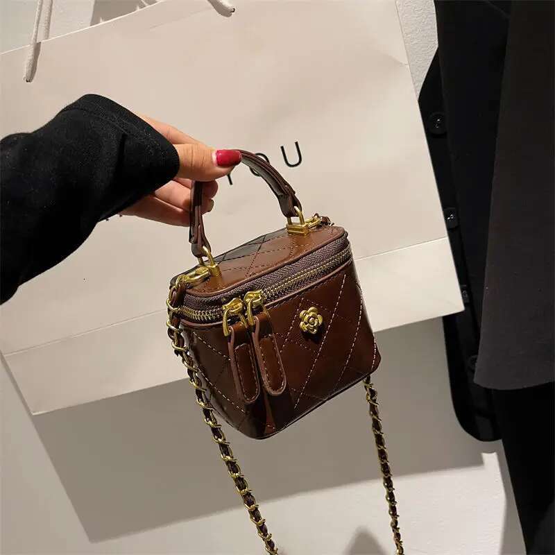 Shoulder Bucket Bag For Women Classic Mini Clutches Female Small Square Box Crossbody Metal Chain Handbag