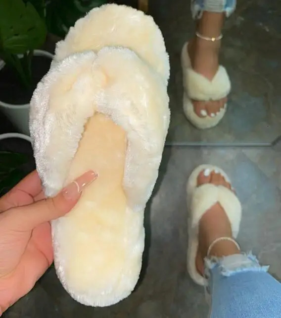 Womens Thick Bottom Non slip Plus Size Slippers Autumn/Winter Indoor Cotton Sandals Womens Ruffle Flip Cover 241031