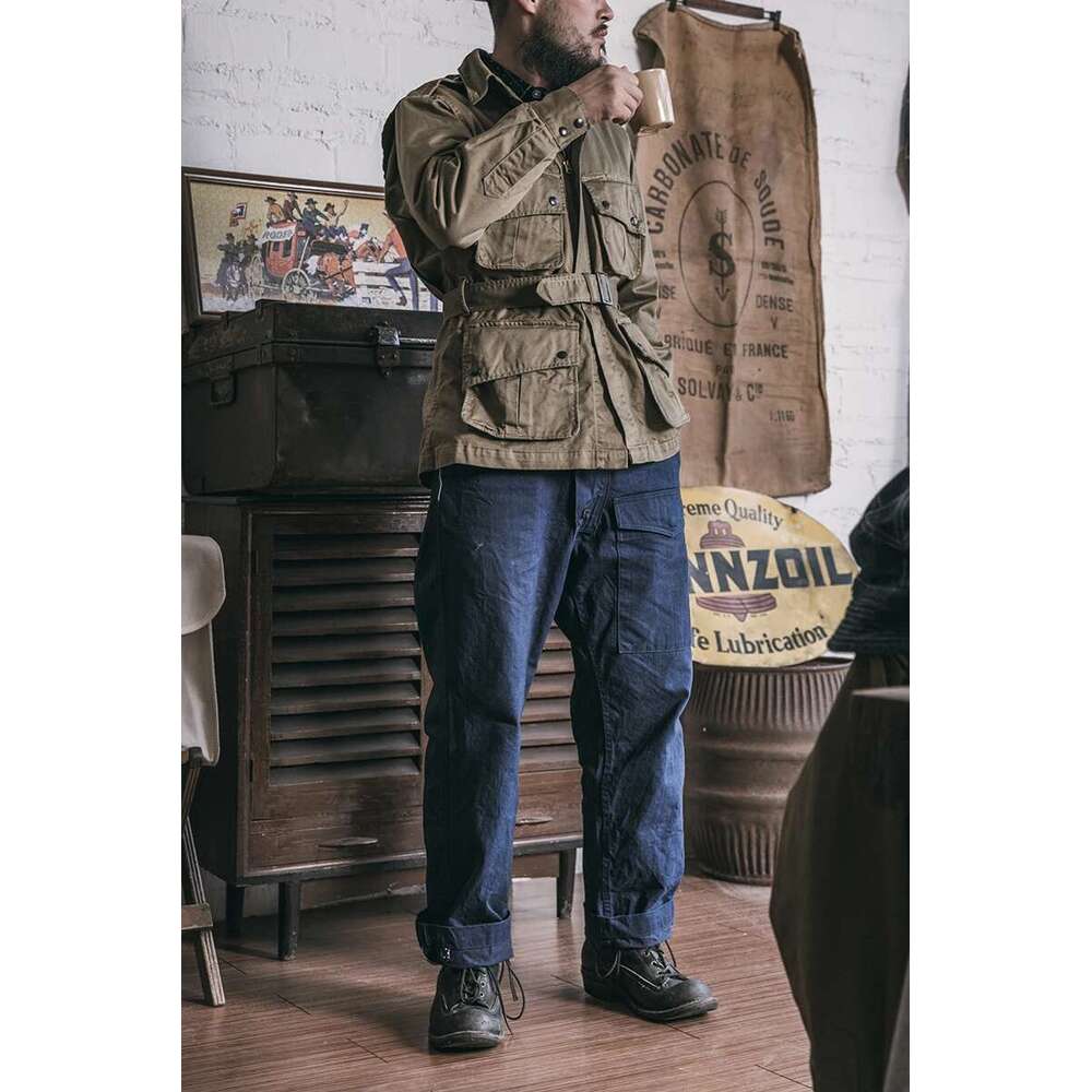 Red Bronson M1942 Paratrooper Jump Jacket Vintage Men's Cargo Outerwear Belted