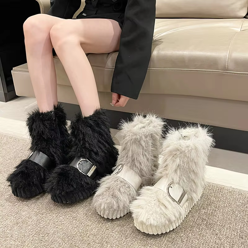 New Furry Designer Womens Upgraded With Wool Boots Non-Slip Warm Womens Australia Ankle Fashion Winter Boots Large Size Leather Shoes