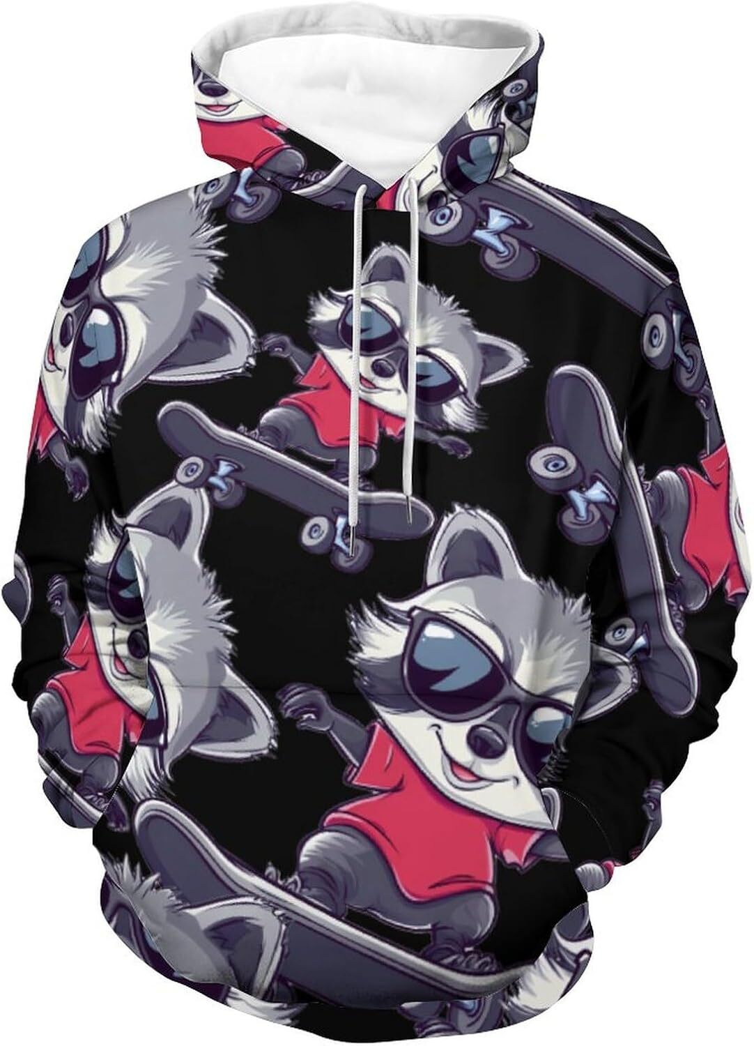 Hoodie for Mens Womens Raccoon Cool Skateboard Unisex Hoodies 3D Printed Pullover Sweatshirt Casual Hooded Sweater Tops Graphic Warm Hip Hop