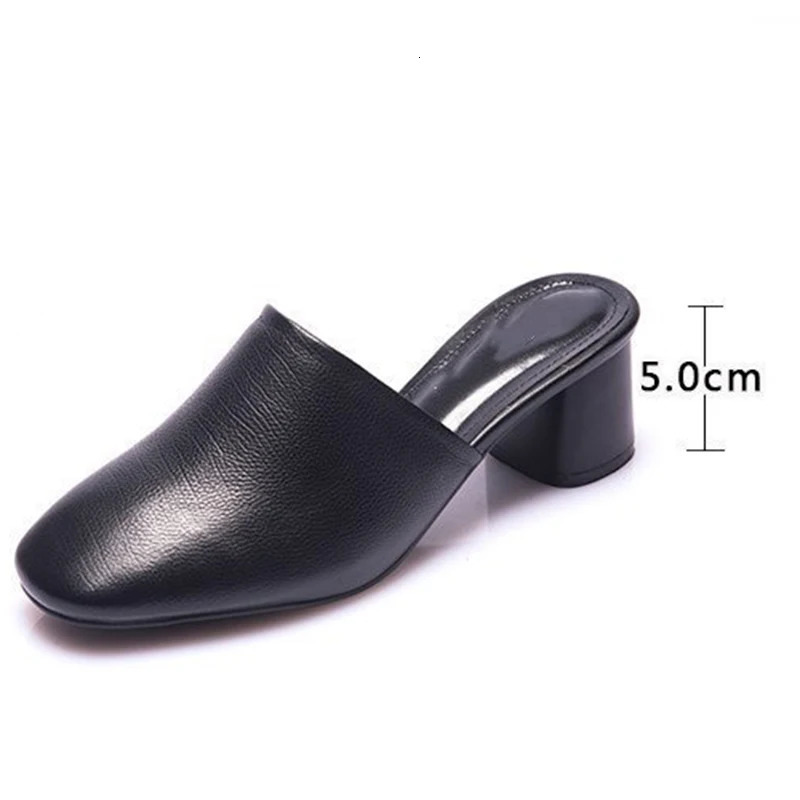 Baotou Half Slippers Women Summer Outer Wear Fashion Solid Color Square Toe Thick Heel High-heeled Womens Slides Pantuflas 241031