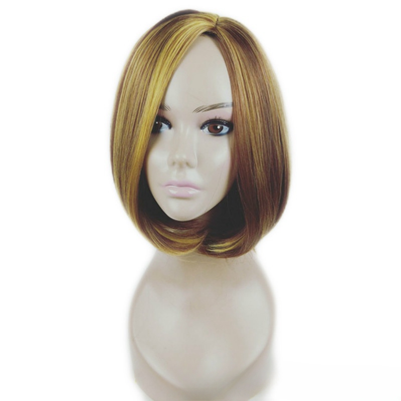 Fashion short hair wig bobo head flax gold dyed short straight hair chemical fiber headpiece
