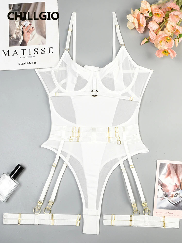 CHILLGIO Women Sexy Transparent Mesh Bodysuits Summer Hollow Fashion Erotic Rompers Sheer One Piece Combination Tight Catsuits 241031
