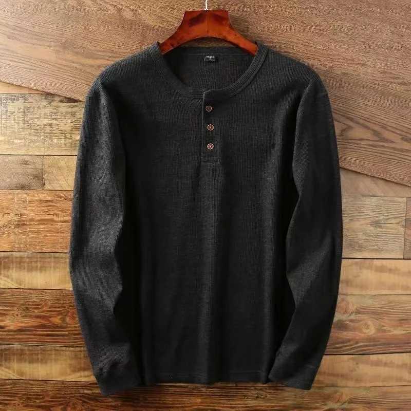 Slim Fit Mens Basic T Casual Tshirts Henley Waffle Long Slve Shirts Thermal Solid Half Button Breathable 100% Cotton ShirtsC241031