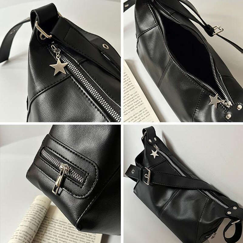 Y2K Korean Gothic Star Girl Black Handbag Haruku Aesthetic Vintage Shoulder Crossbody Bag Trendy Women Messenger Tote Bags