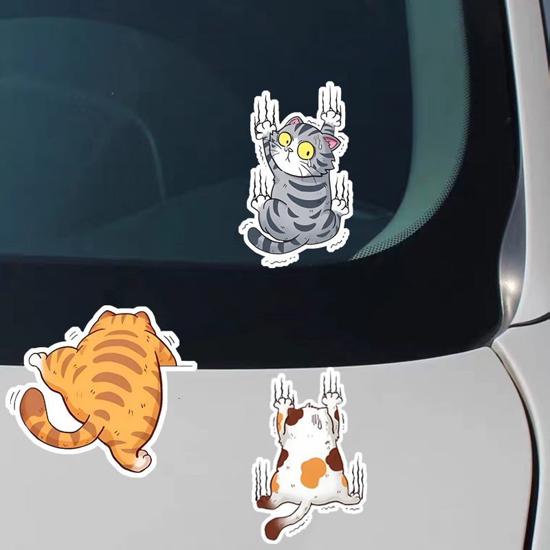 New Quirky Cat Cartoon Car Decal Glossy Glittered Seldhesive Animal Sticker