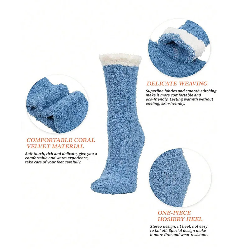 4 Pairs Women Winter Warm Fuzzy Socks Thick Thermal Solid Soft Fluffy Socks Cute Fashion Slipper Home Floor Sleeping Socks 241031