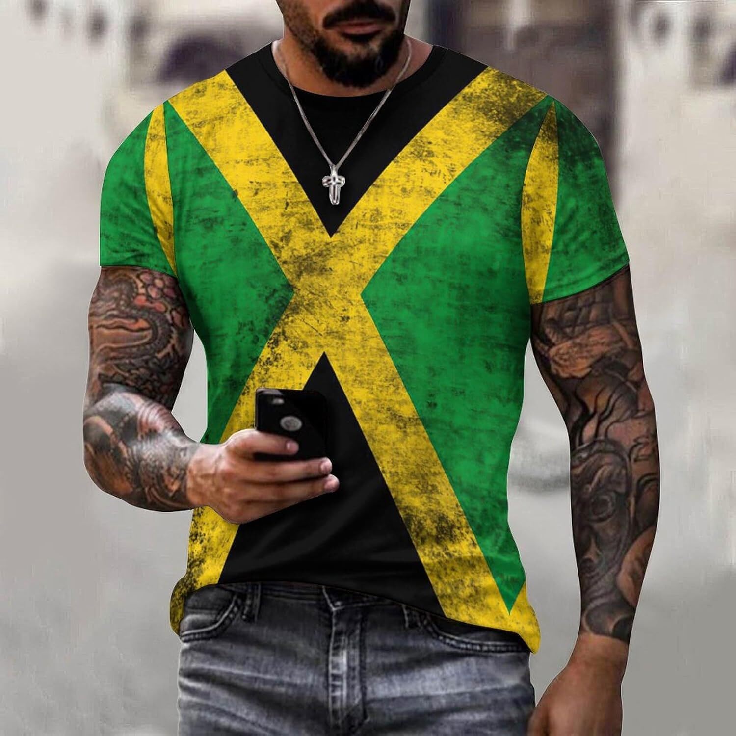 Mens T shirt Jamaica Flag Cotton T-Shirt 3D Printed Casual Shirt Men's Crew Neck T-Shirt tee Casual tops summer clothes