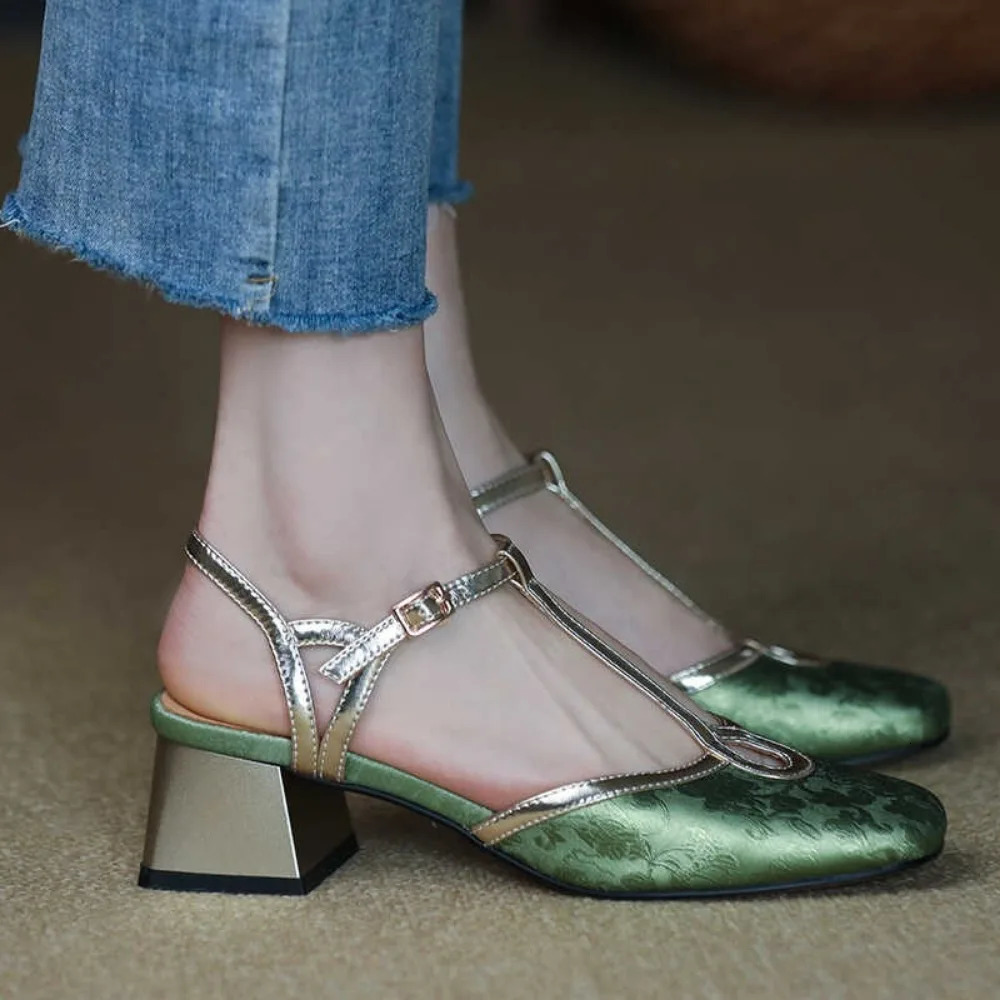 Baotou Women Chunky Square Toe Shoes Autumn Fashion Sexy Sandals 2024 Trend Dress Shoes Pumps Slingback Casual Female 241031