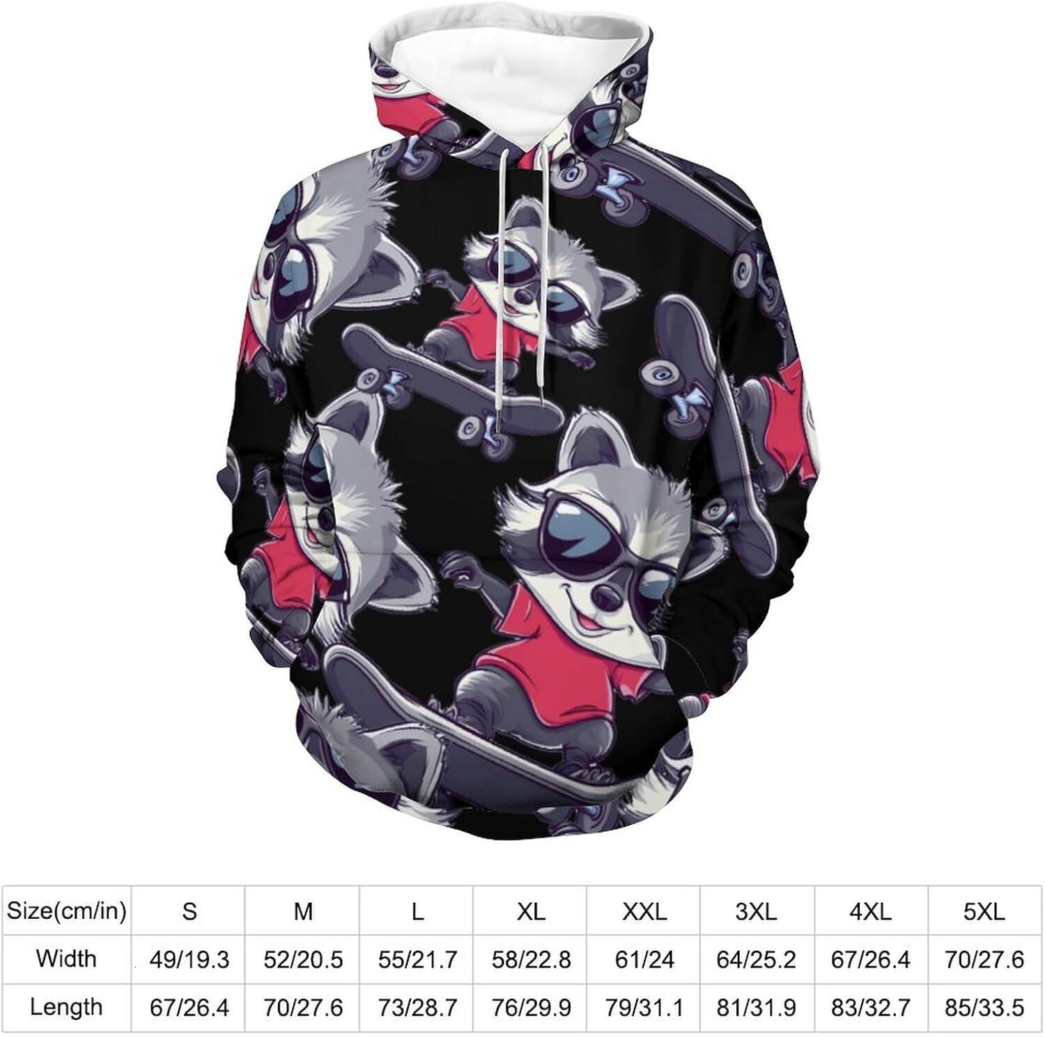 Hoodie for Mens Womens Raccoon Cool Skateboard Unisex Hoodies 3D Printed Pullover Sweatshirt Casual Hooded Sweater Tops Graphic Warm Hip Hop
