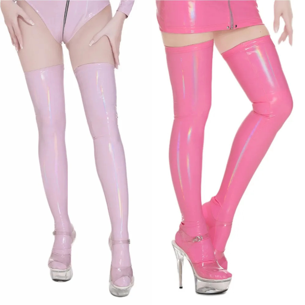 Exotic Womens Oil Shiny Stockings PVC Latex Stockings Sexy Fetish Long Middle Socks Club Wear Cosplay Costumes Wear with Socks 241031