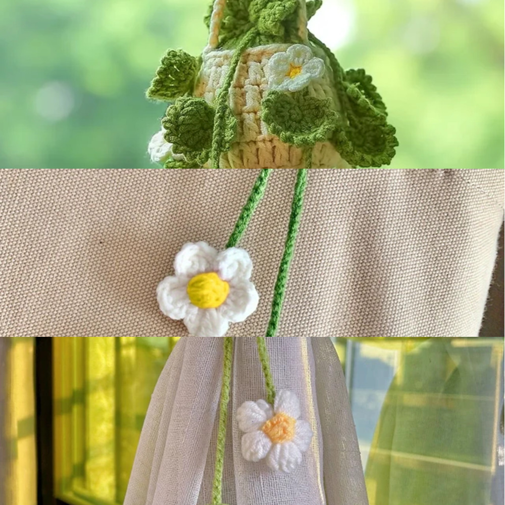 New Crochet Basket Strawberry Hanging Plant Decor Car Ornaments Charms For Rear View Mirror