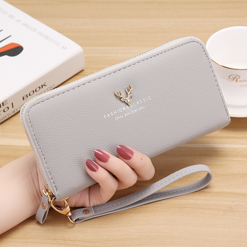 New designer long zipper women's large capacity wallet with multi card lychee pattern handbag