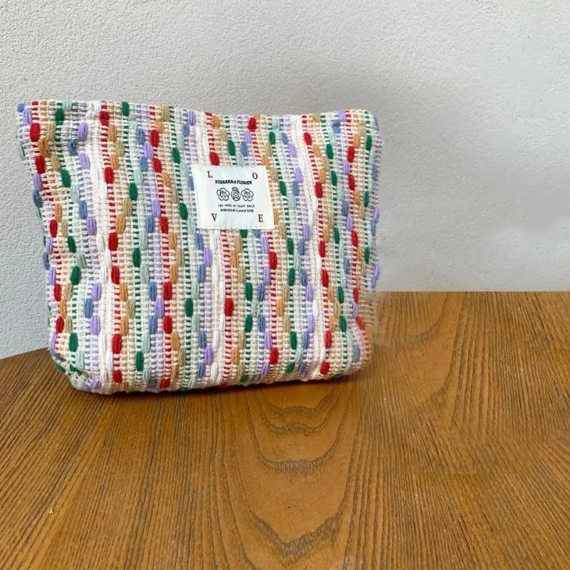Rainbow Ins style makeup bag portable small makeup bag canvas coin wallet student pencil wrist bag 241031