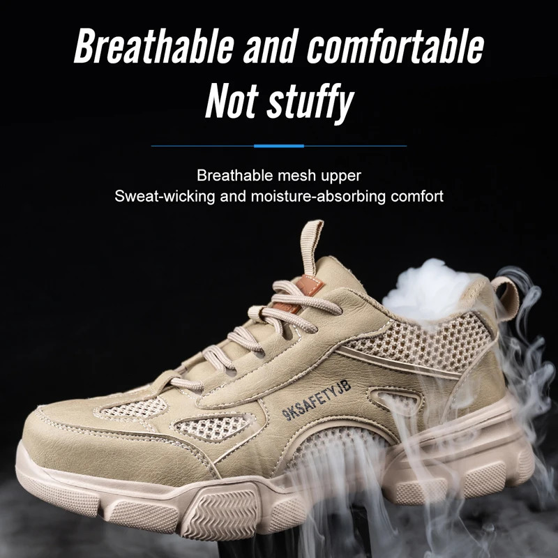 Work Shoes Hollow Breathable Steel Toe Boots Lightweight Safety Work Shoes Anti-slippery For Men Women Male Work Sneaker 241031