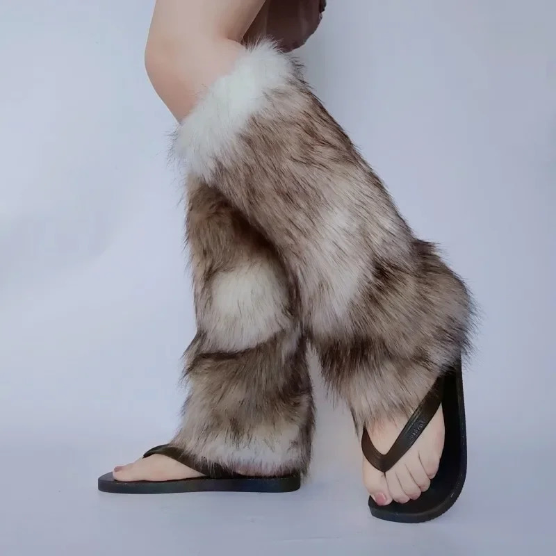Y2k Winter Fur Leg Socks Vintage Leg Warmers Warm Furry Boots Socks Cover Gothic Punk Jk Knee High Boots Sock Leggings 241031