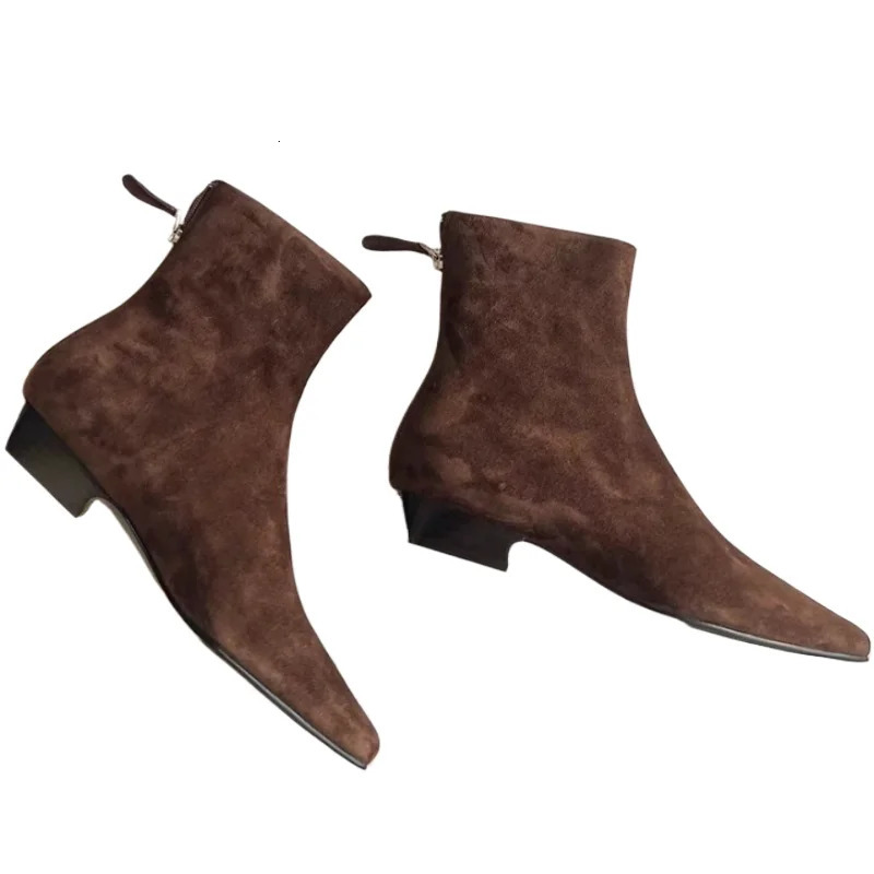 Flats Ankle Boots Suede Warm Women Shoes Winter Square Toe Casual Chelsea 2025 Trend Low Heels Snow Boots Mujer Zapatos 241030