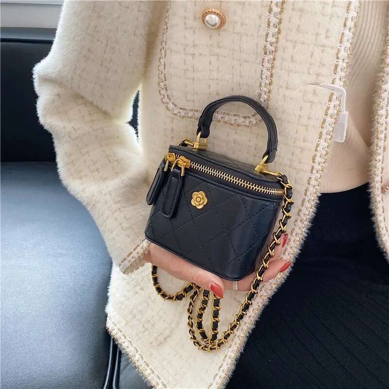 Shoulder Bucket Bag For Women Classic Mini Clutches Female Small Square Box Crossbody Metal Chain Handbag