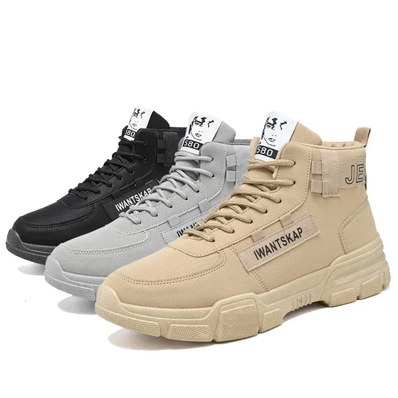 Ankle boots mens snow boots winter warm lace mens shoes fashionable Flock plus winter boots mens shoes plus size khaki PU517 241031