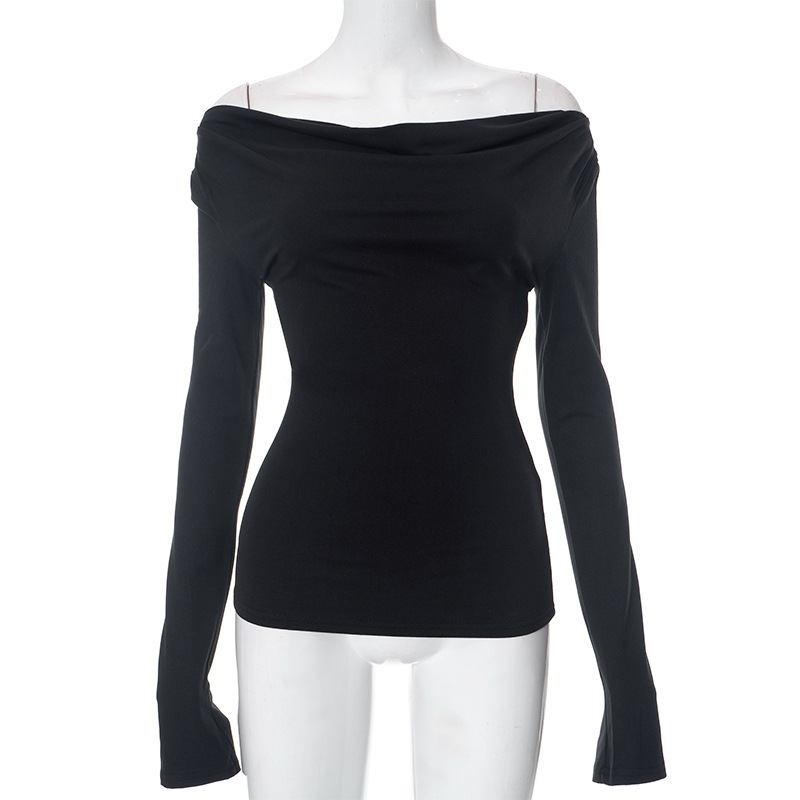 Designer style women's autumn and winter new item solid color swing collar long sleeved backless lace up sexy top T-shirt for women