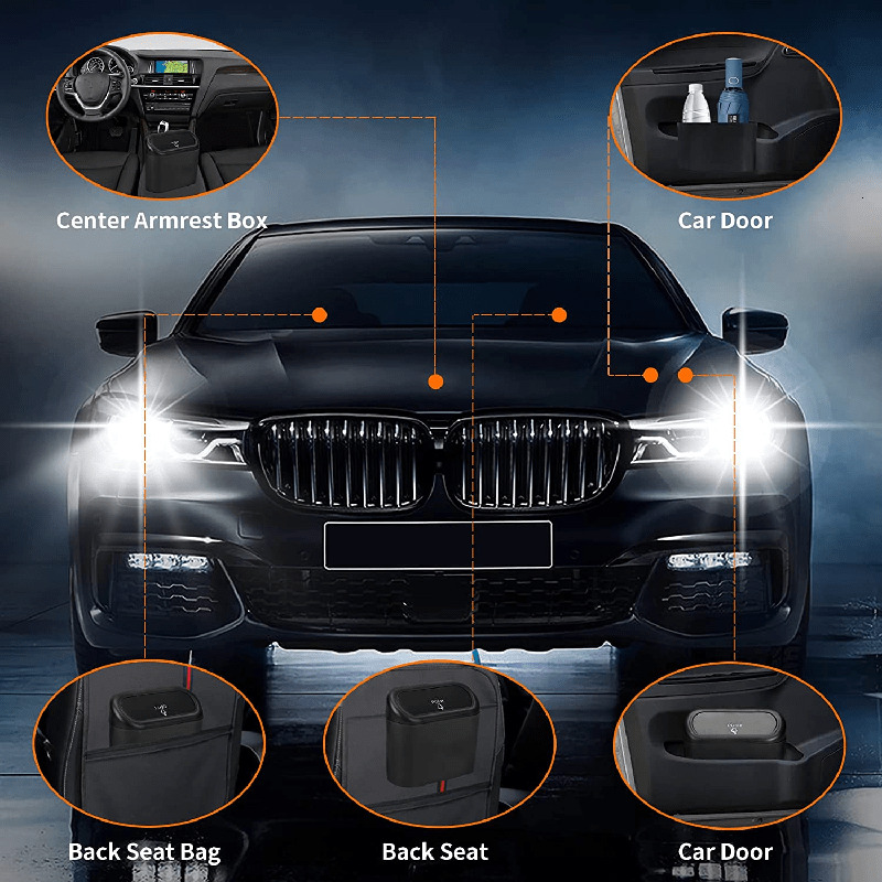 New 3Pcs Car Can (With Lid) Contains 60 (300) Garbage Bags, Small Trash Can, Leak-Proof Mini Car Accessories
