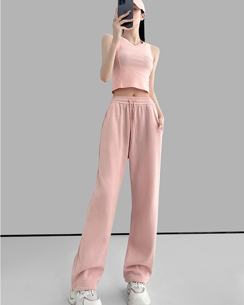 Solid colour sweatpants women's spring and autumn thin section loose thin casual versatile drawstring sweatpants drawstring wide-leg trousers