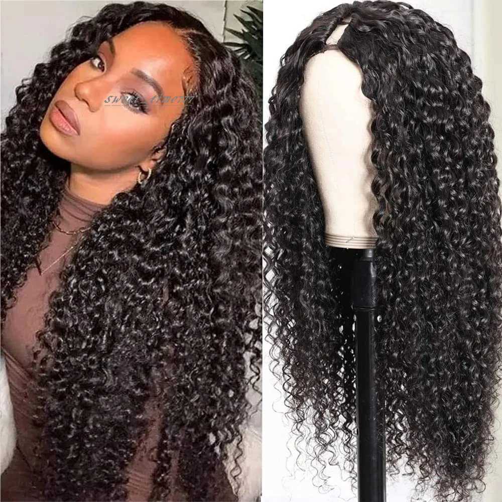 Deep Curly V Part Wig Hair Loss Free Brazilian Deep Wave Hair Wig Female U Part Glueless Virgin Wig for Sale W240801