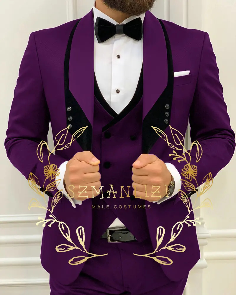 White classic mens 3-piece set tailcoat shawl lapel grooms wedding dress set fashionable mens business jacket pants vest 241025