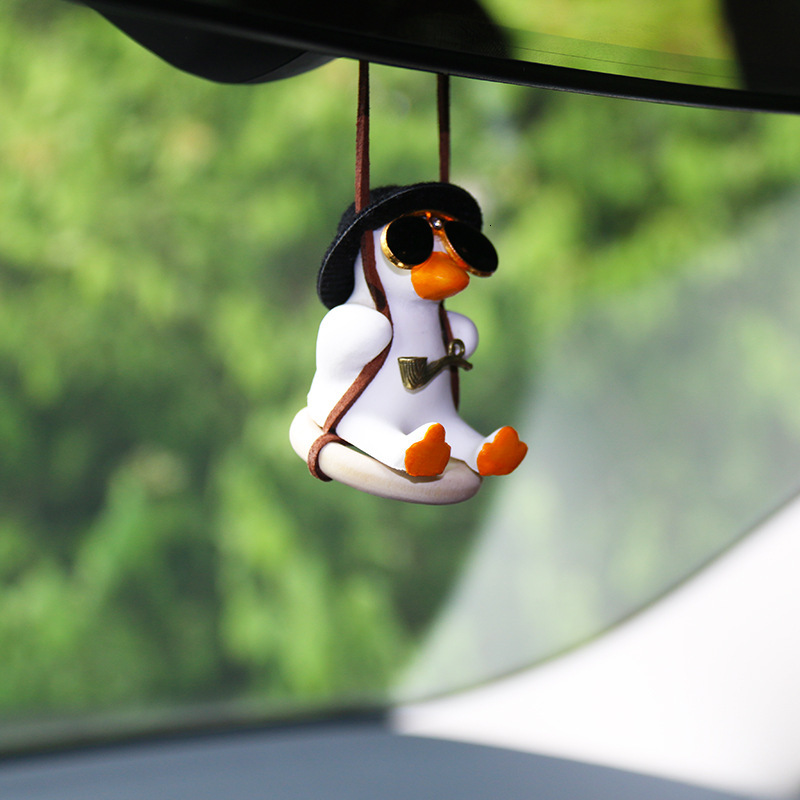 New Anime Pink Swing Duck Decoration Pendant Cute Auto Rearview Mirror Hanging Ornament For Women Car Ineriror Accessories