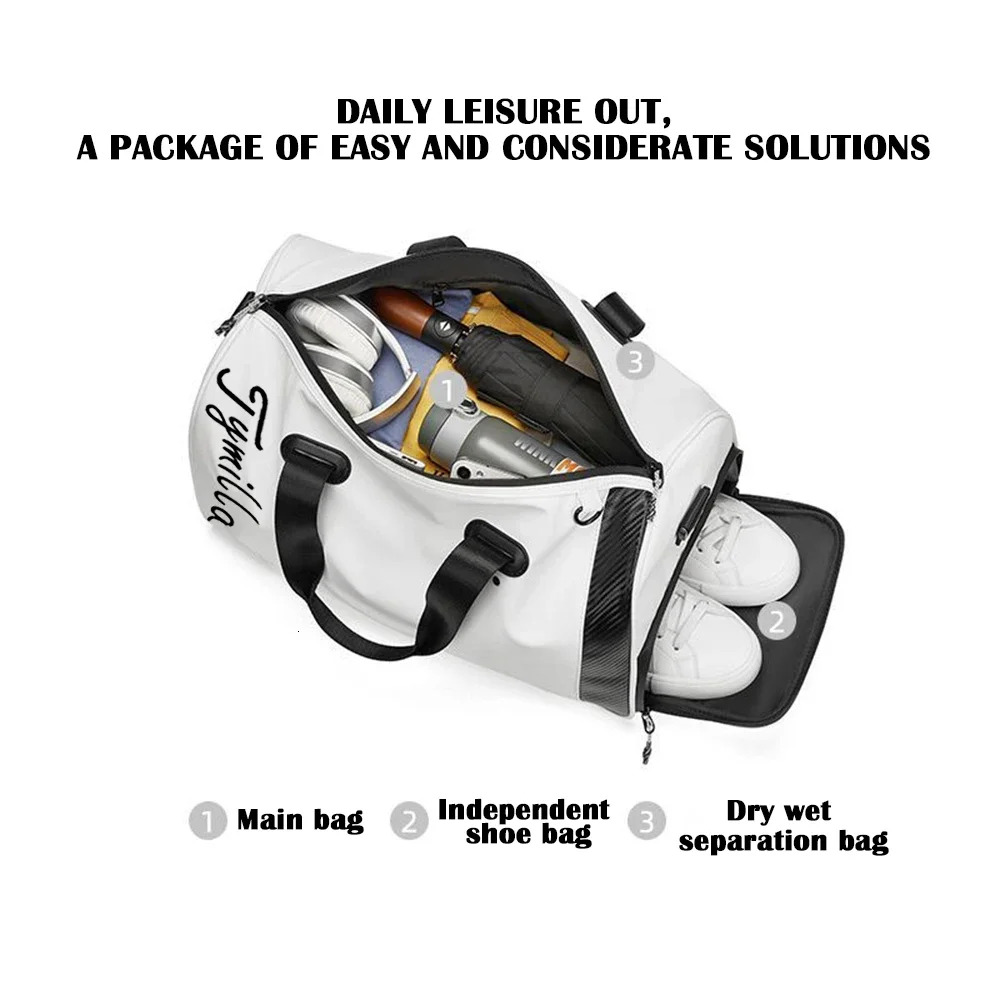 Tymilla 2024 New Golf Clothing Bag Simple Crossbody Large Capacity Pu Waterproof Independent Shoe Area Outdoor Sports