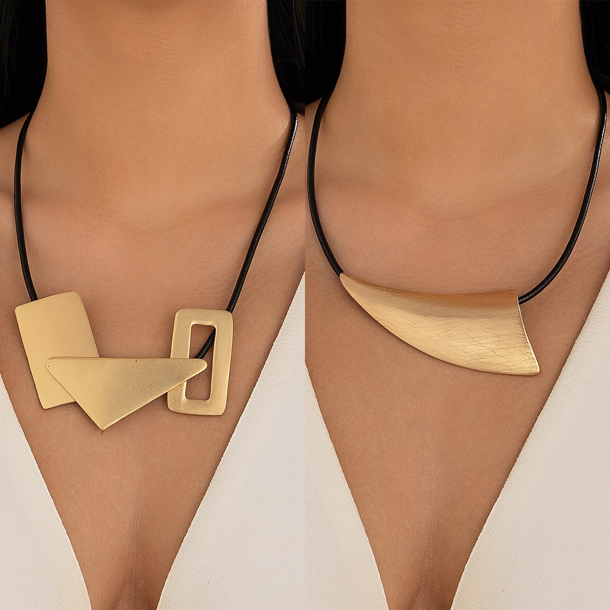 European and American Cross-border Exaggerated Geometric Splicing Ins Style Necklace Personalized Metal Brushed Hollow Necklace Jewelry