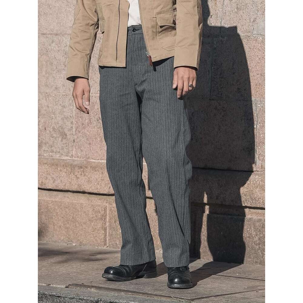 Bronson Lot 931 Vintage Black & Grey Stripes Work Pants Retro Style Men's Casual Trouser