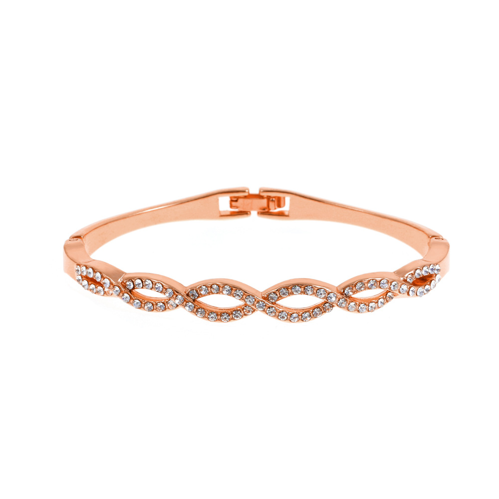 Chic Hollow Design Bracelet Featuring Intricate Cross Stitching & Diamond Detailing